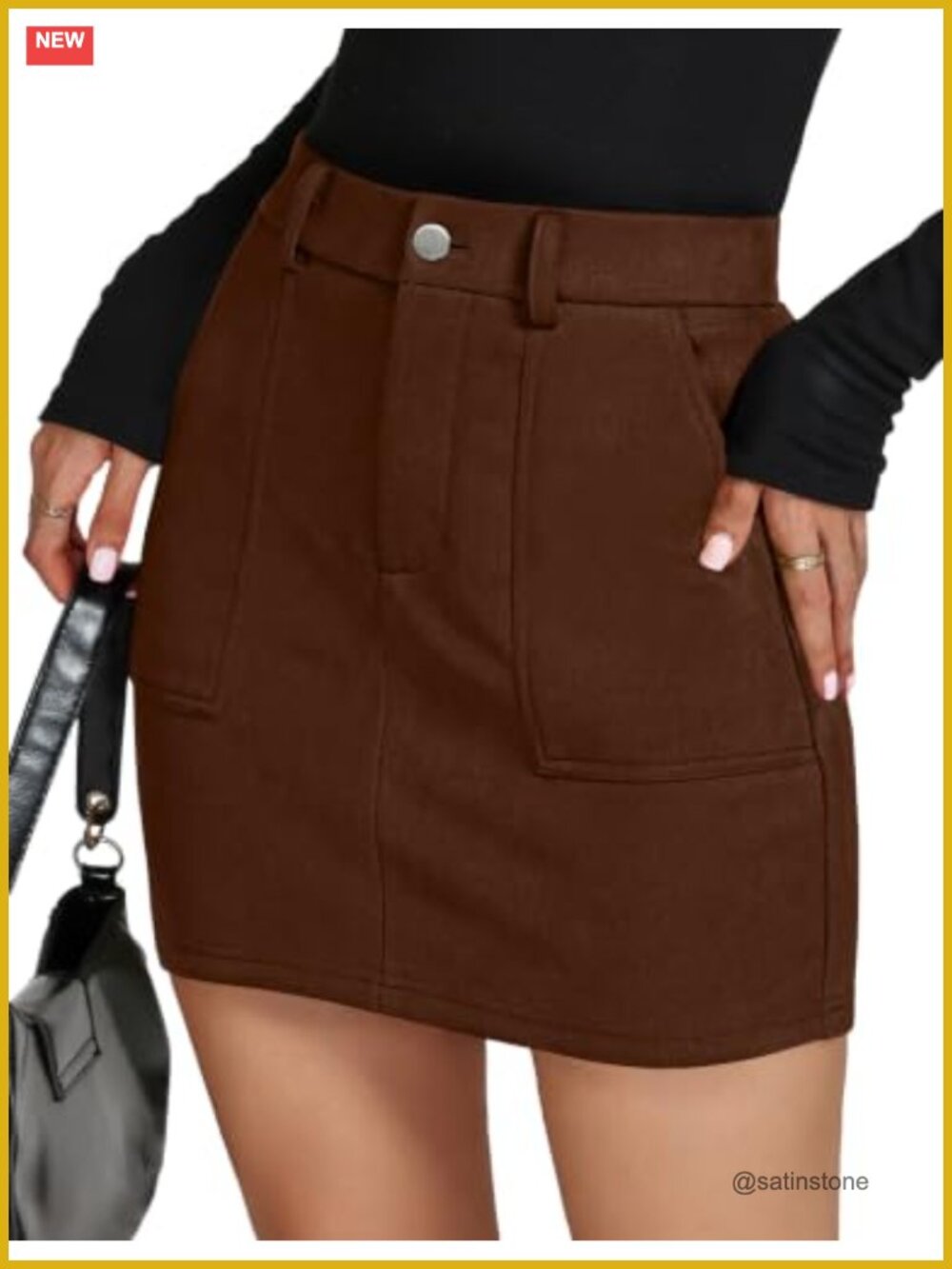 Faux Suede Mini Skirt High Waist Pencil Bodycon with Pockets